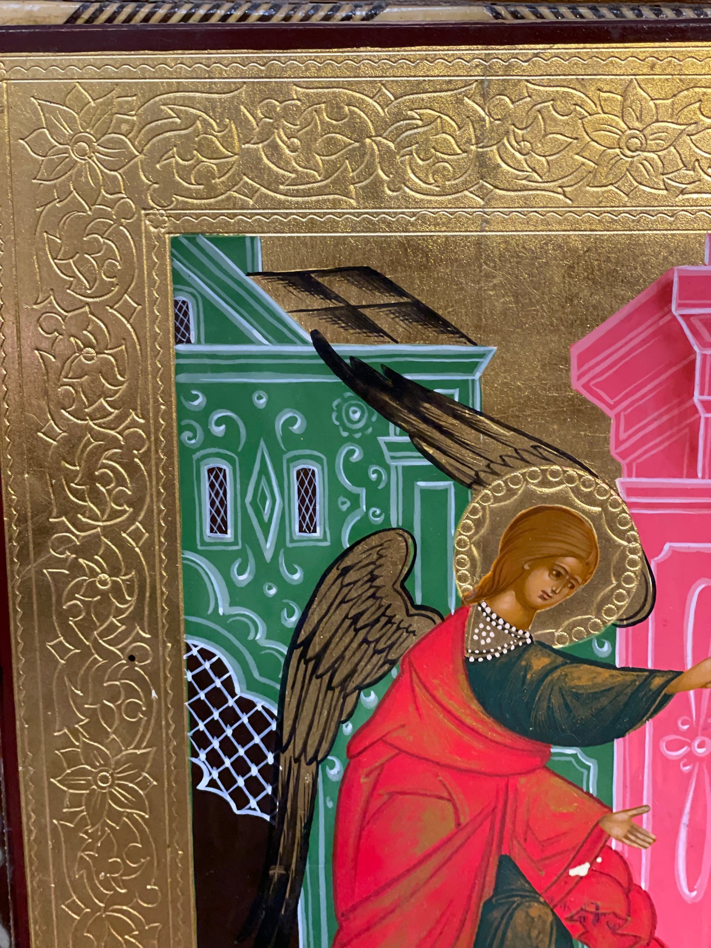 handmade Russian icon of the annunciation from the late19th century