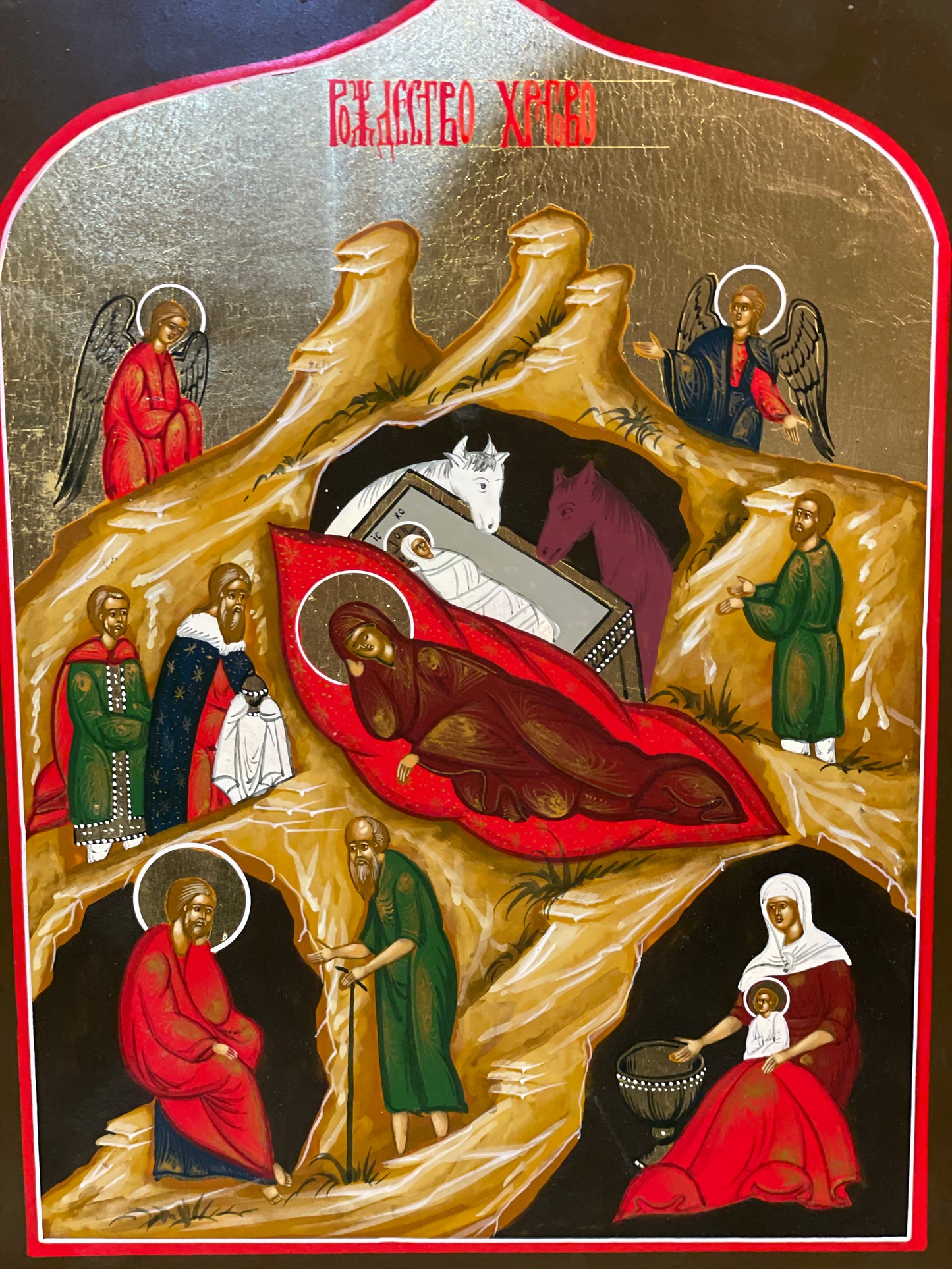 handmade Russian icon of the nativity second half of 19th century