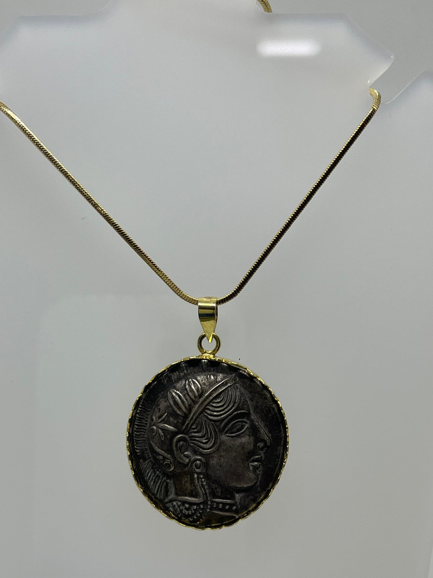Goddess Athena Coin (405 BCE) in 14k Gold Pendant - Grace and Wisdom Preserved