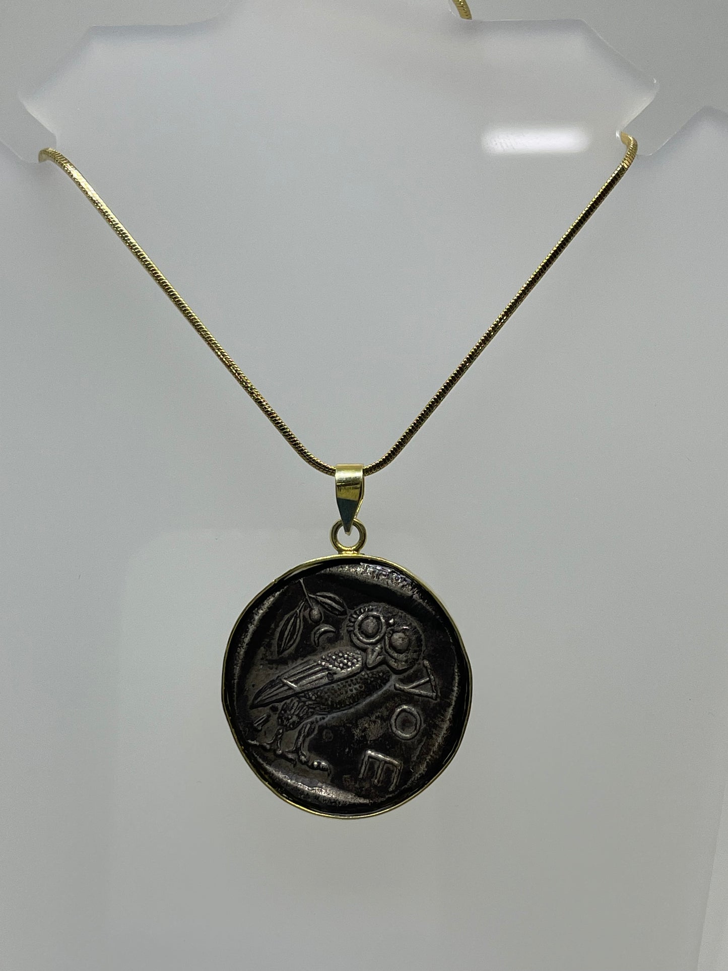 Goddess Athena Coin (405 BCE) in 14k Gold Pendant - Grace and Wisdom Preserved