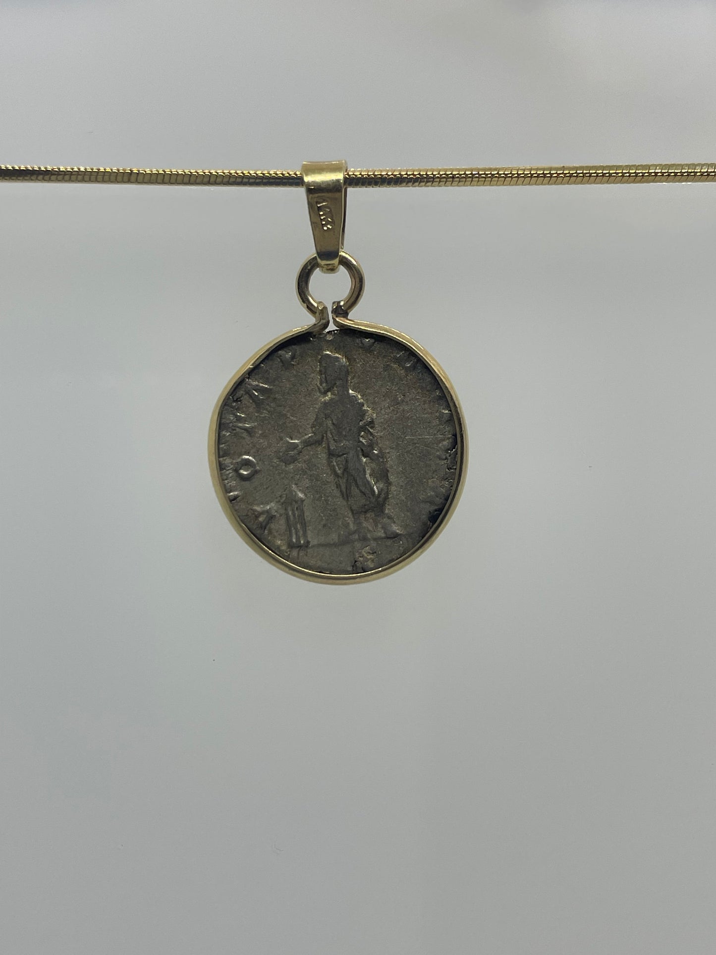 Roman Silver Denarius in 14k Gold Pendant