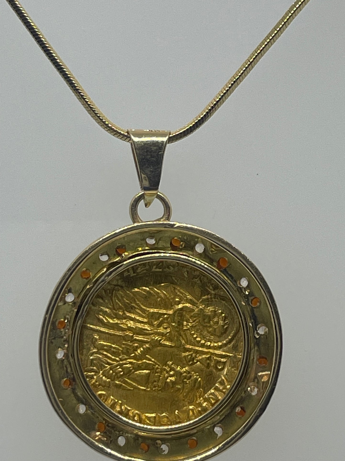 Heavenly Embrace: Byzantine Gold Coins with Jesus Image in 14K Gold Pendant with Diamonds and Ruby