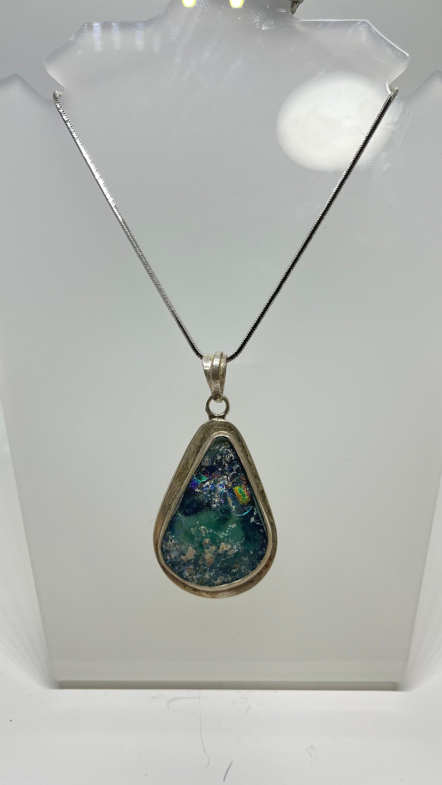 Echoes of Antiquity: Roman Glass in Sterling Silver Pendant