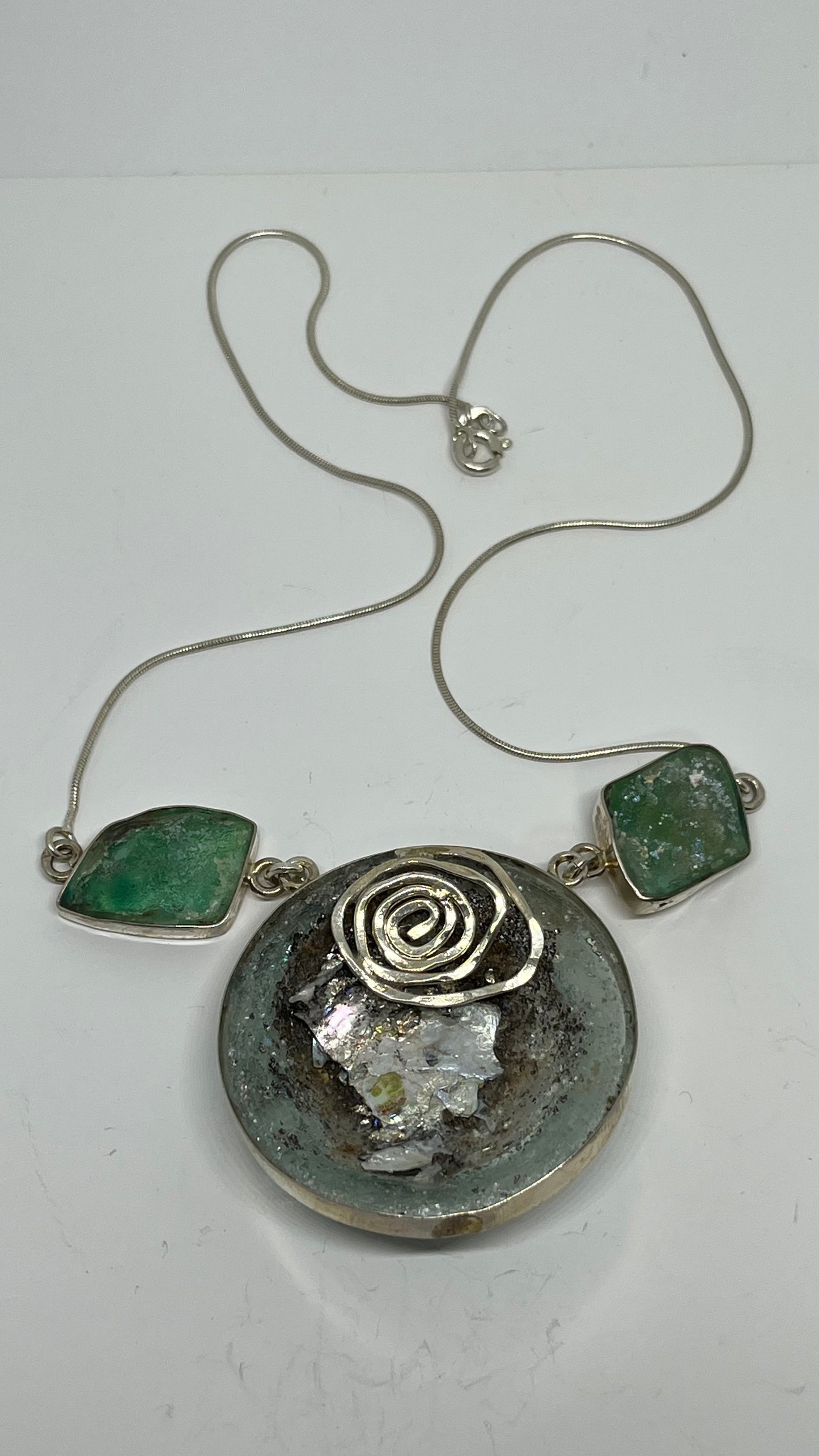 Ancient Splendor: Roman Glass in Sterling Silver Necklace