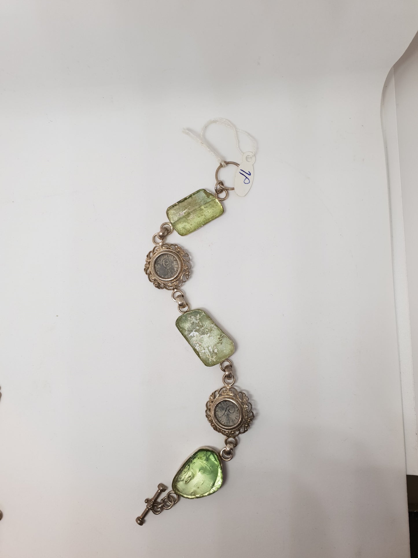 ANCIENT BIBLICAL COINS WITH ANCIENT ROMAN GLASS SET IN SILVER NECKLACE AND BRACELET