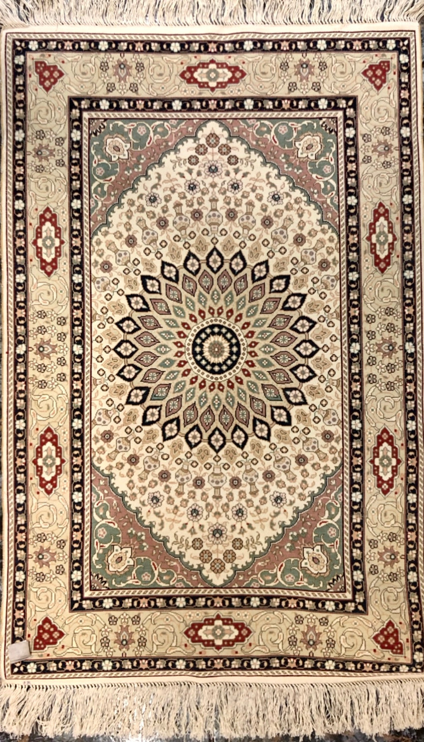 Persian Qom handmade silk on silk carpet.