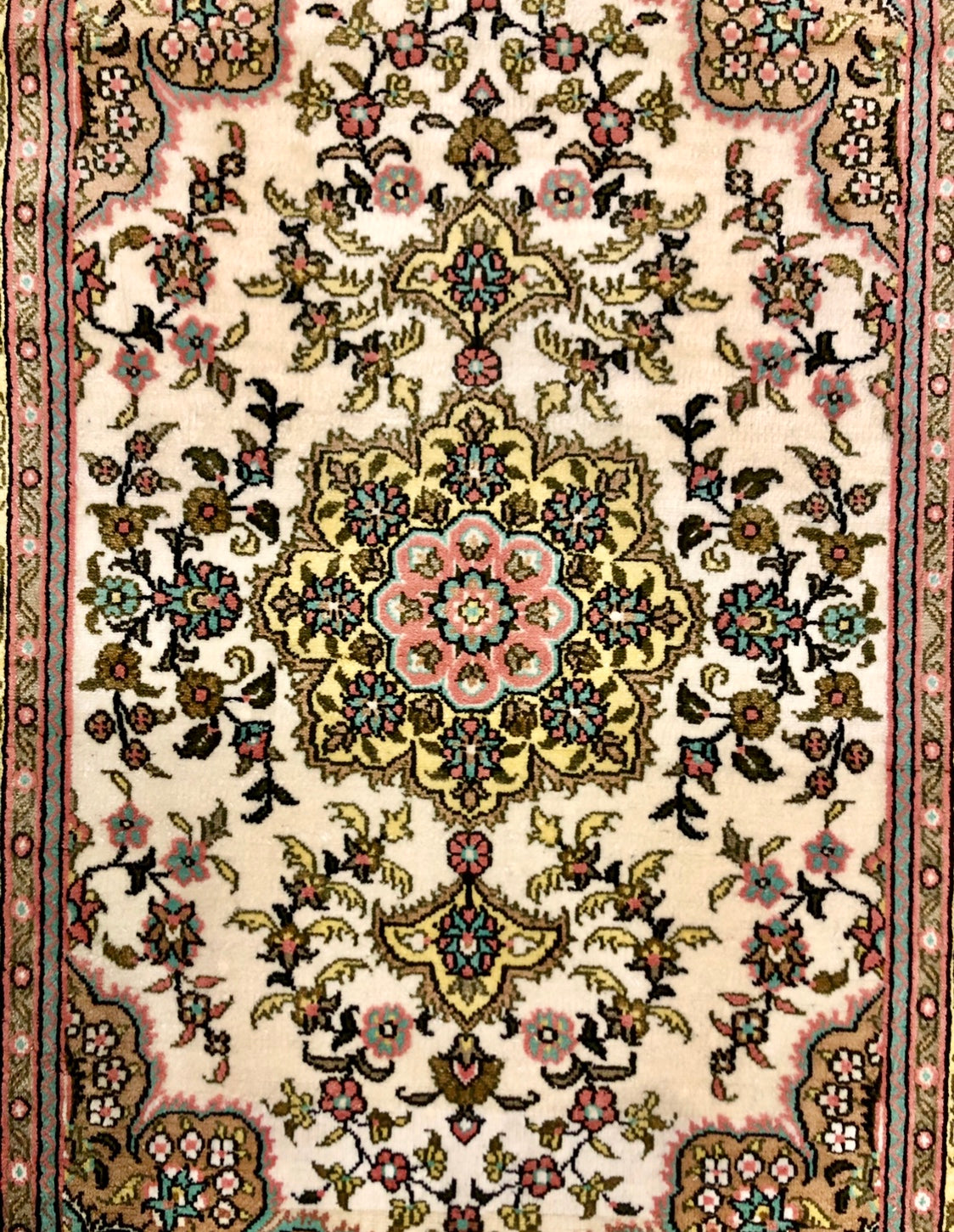 Persian Qom handmade silk on silk carpet.