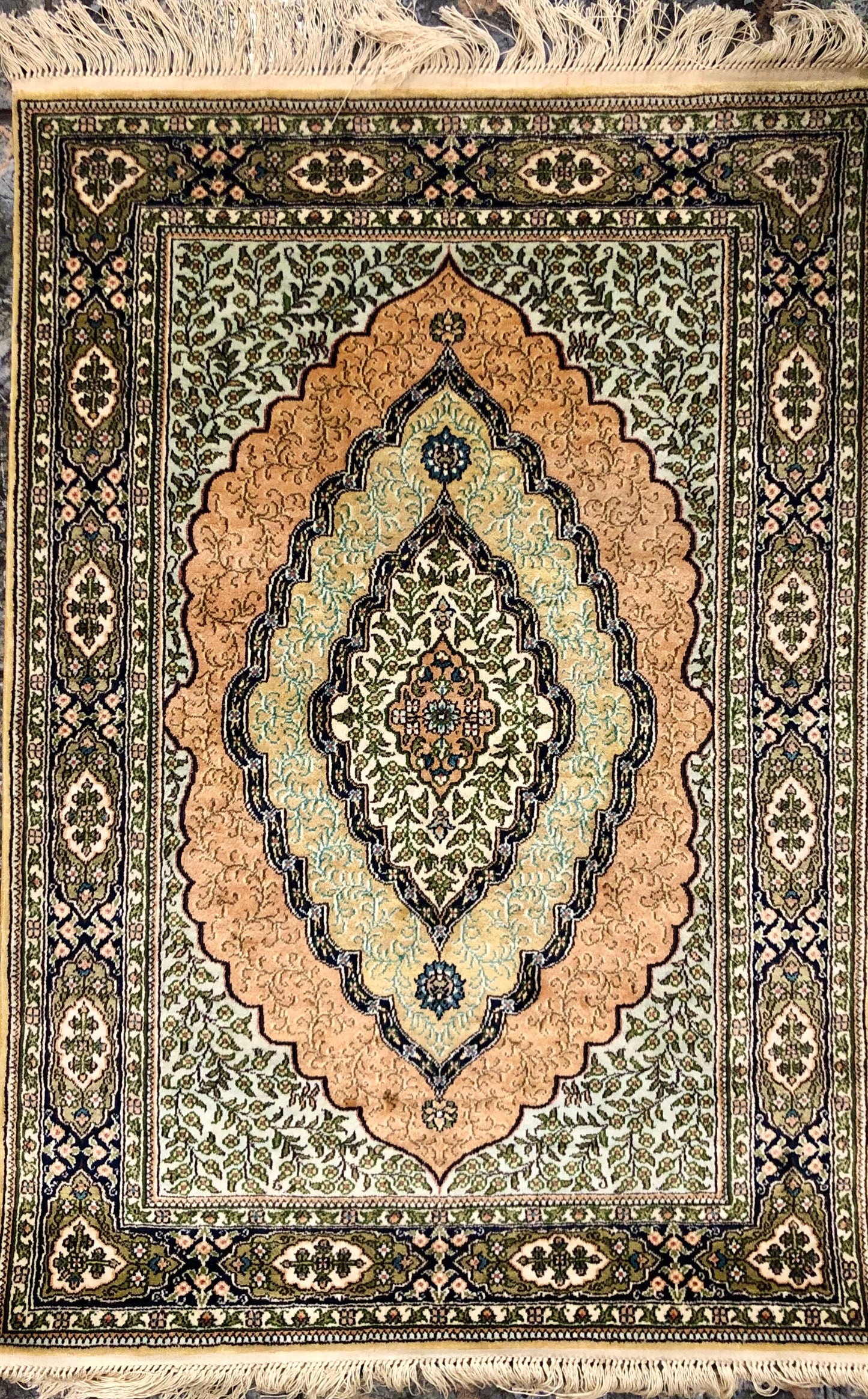 Persian Qom handmade silk on silk carpet.
