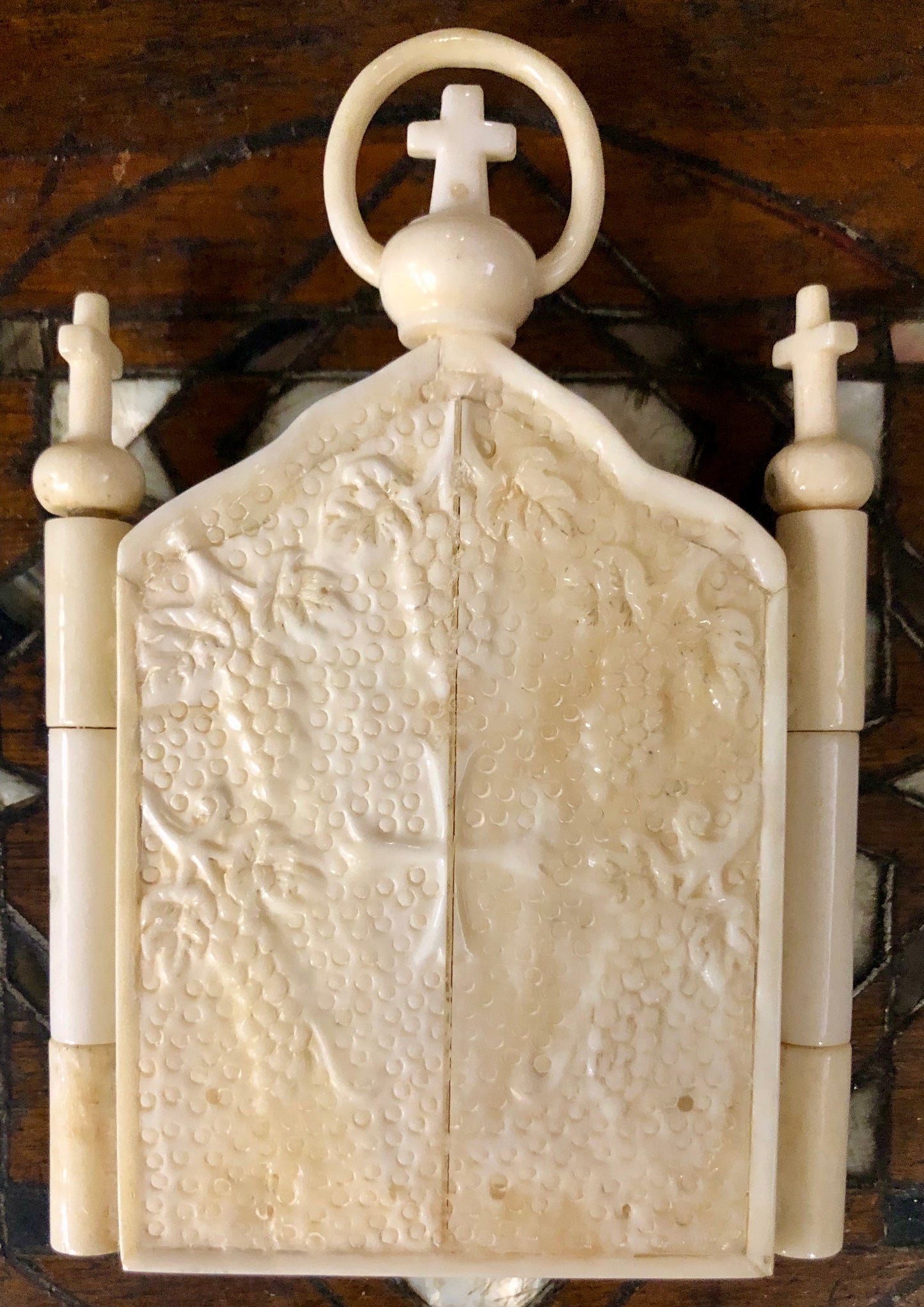 Mother of God, handmade icon painted and sculptured on Ivory. Late 19th Century.