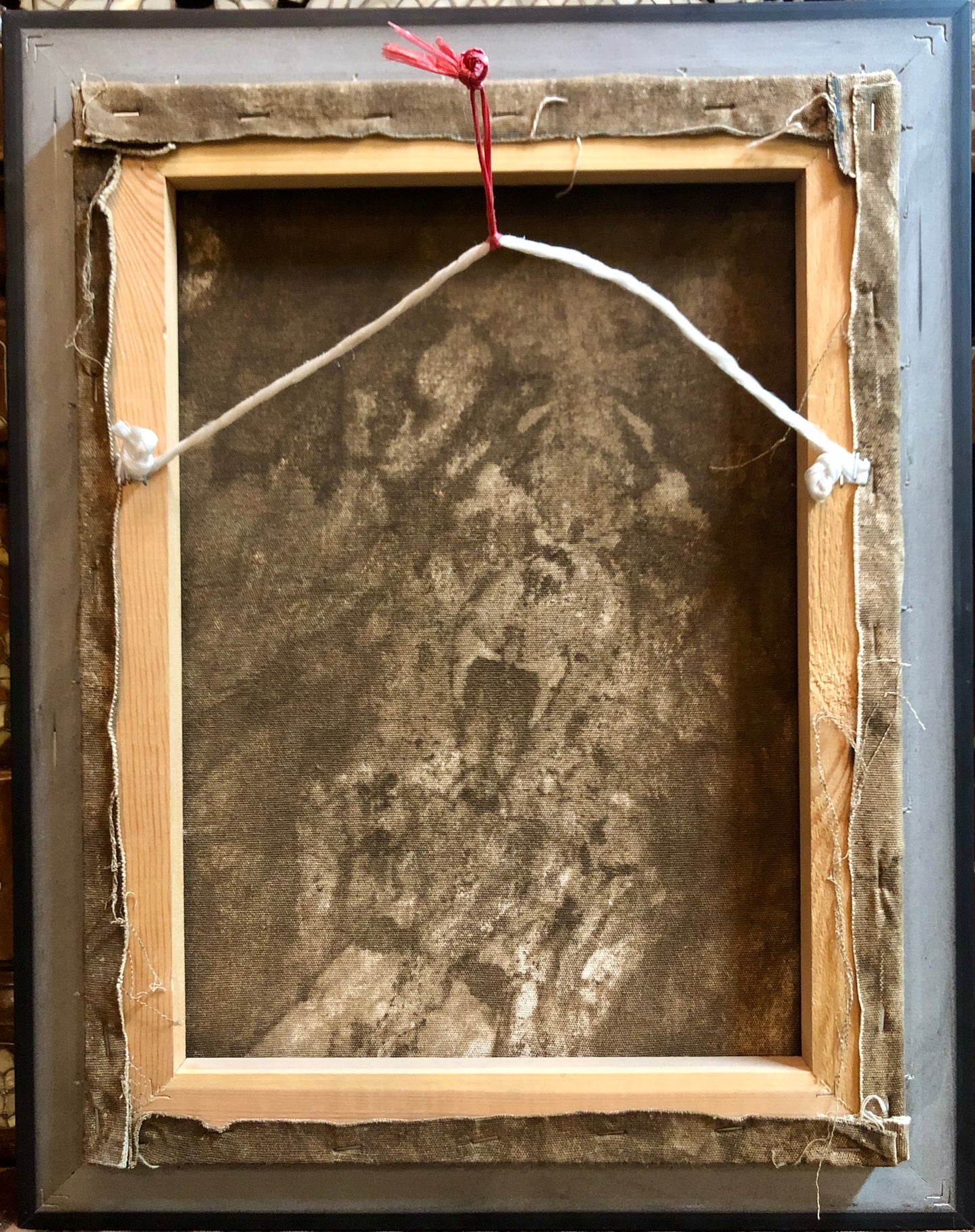 A Shepherd on a horseback with a walking man deep into the woods, handmade Oil Painting.