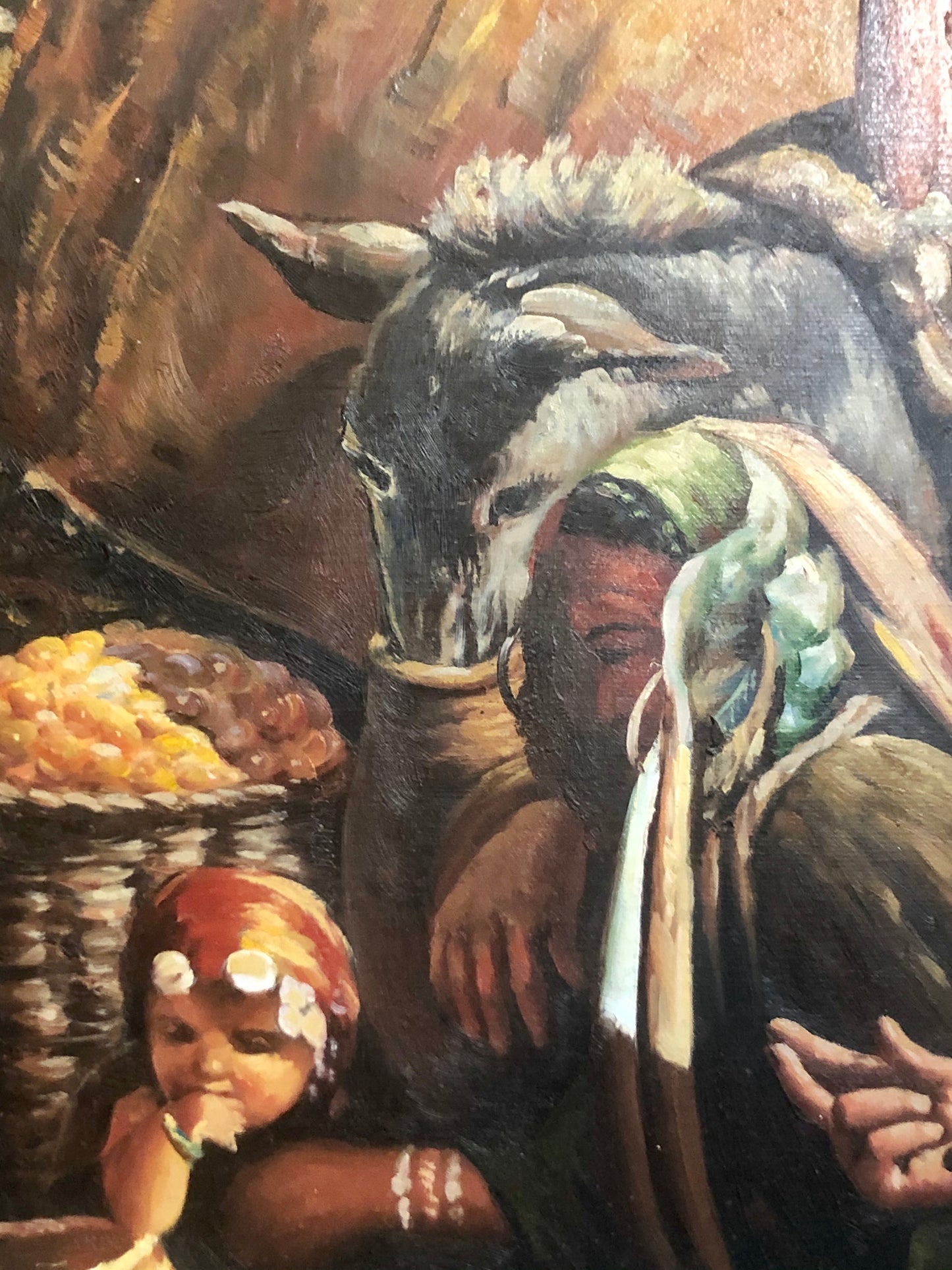 A handmade Oil-painting of an Arabian family in the desert.