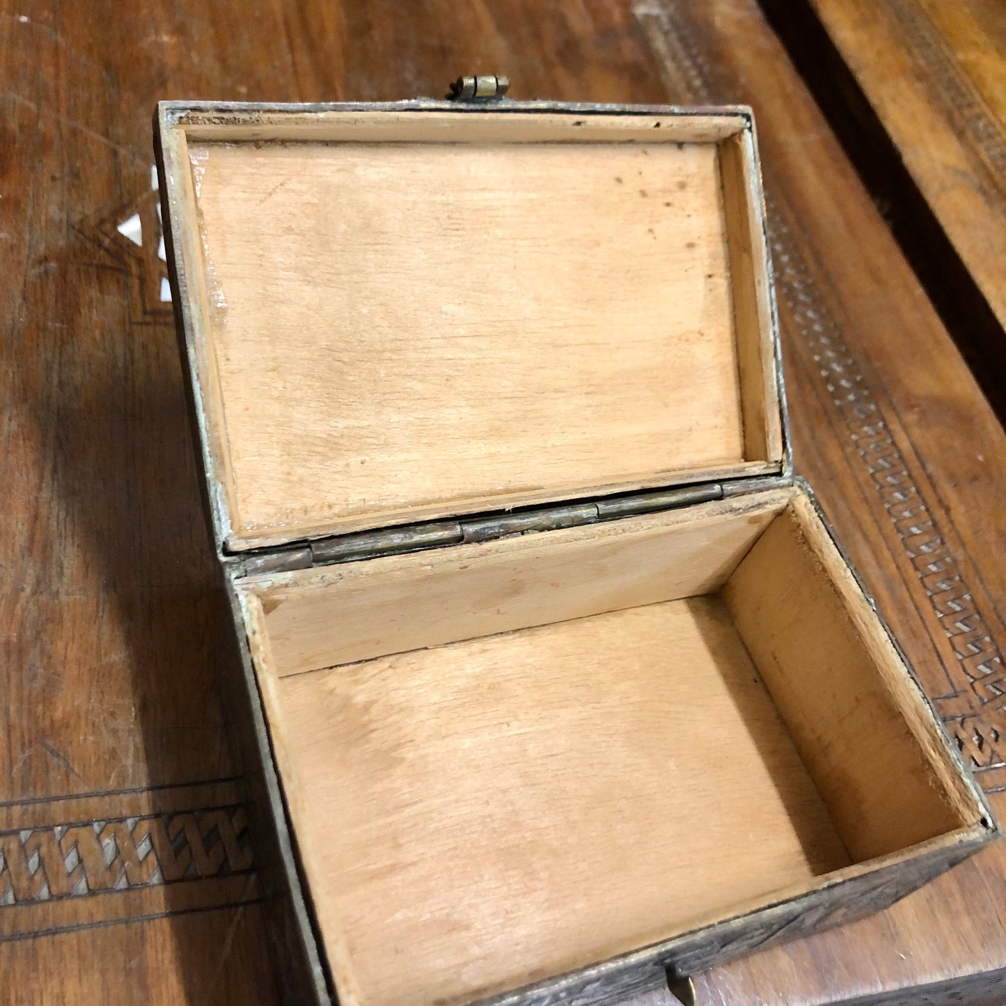 Islamic Copper Box. Made out of Bronze and Silver. Versus of the Holy Quran are sculptured on all sides. 120 Years Old.