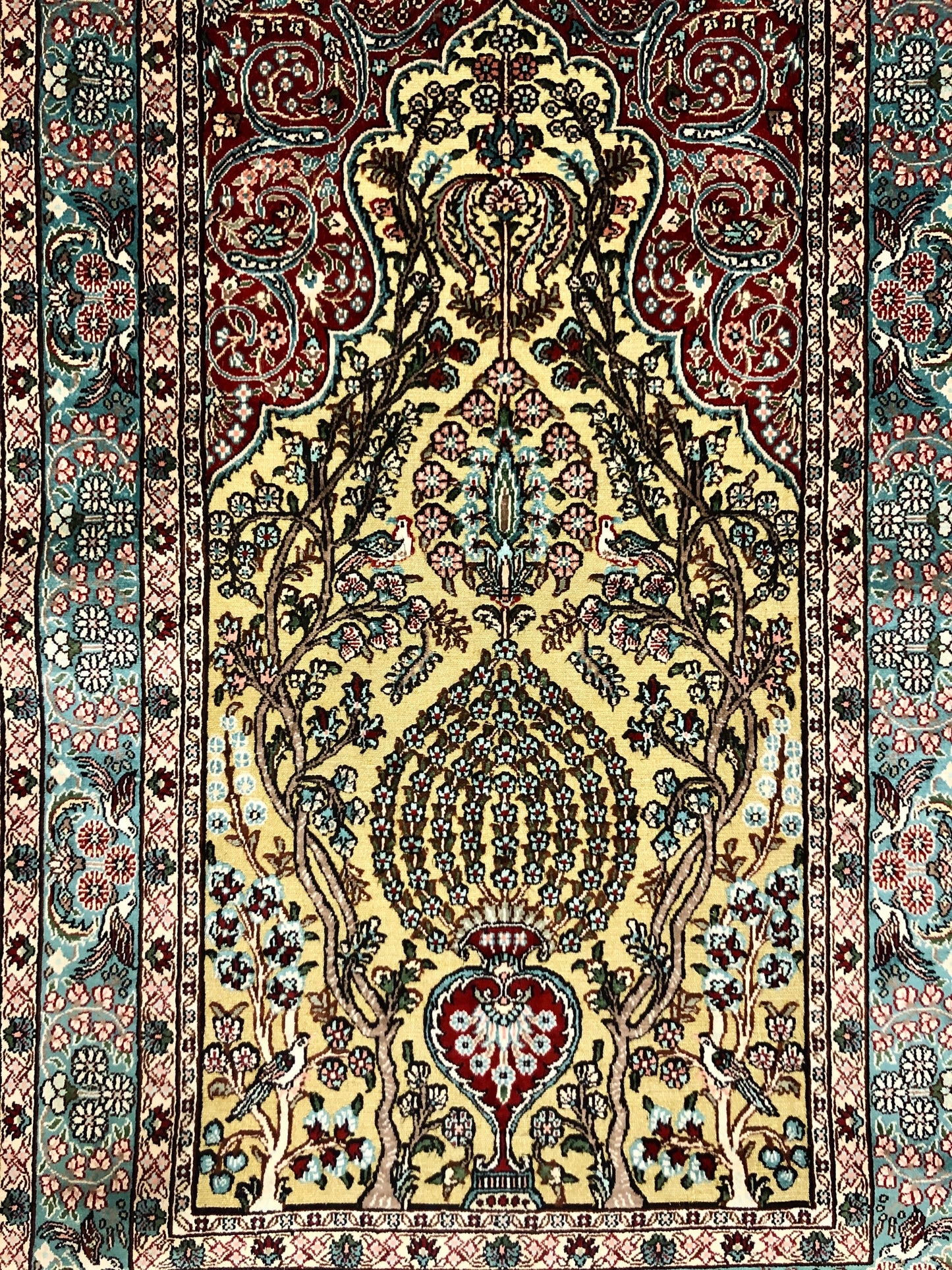 Persian Qom handmade silk on silk carpet.
