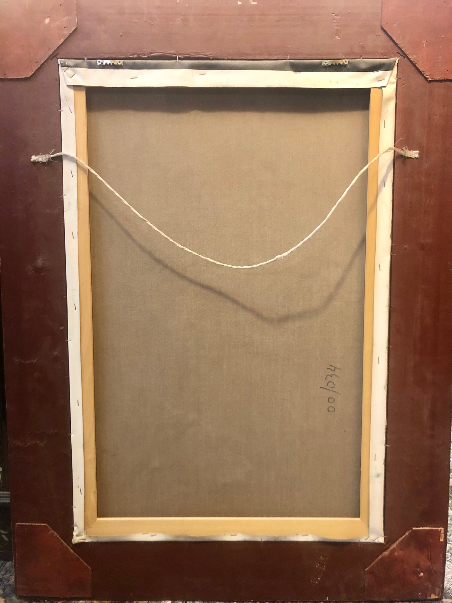 A handmade Oil-paintin of Two ladies and a baby. 20th Century.