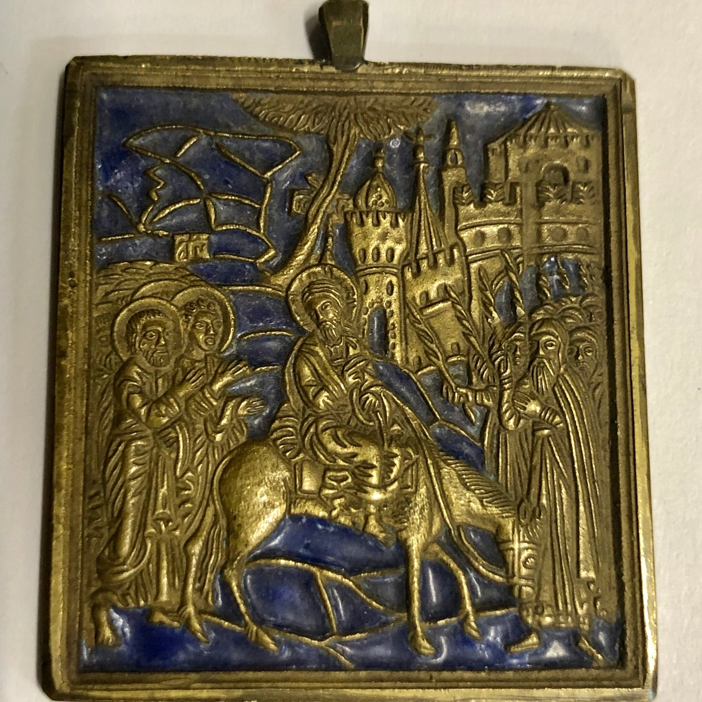 A handmade Bronze Russian icon of Palm Sunday. 19th Century.