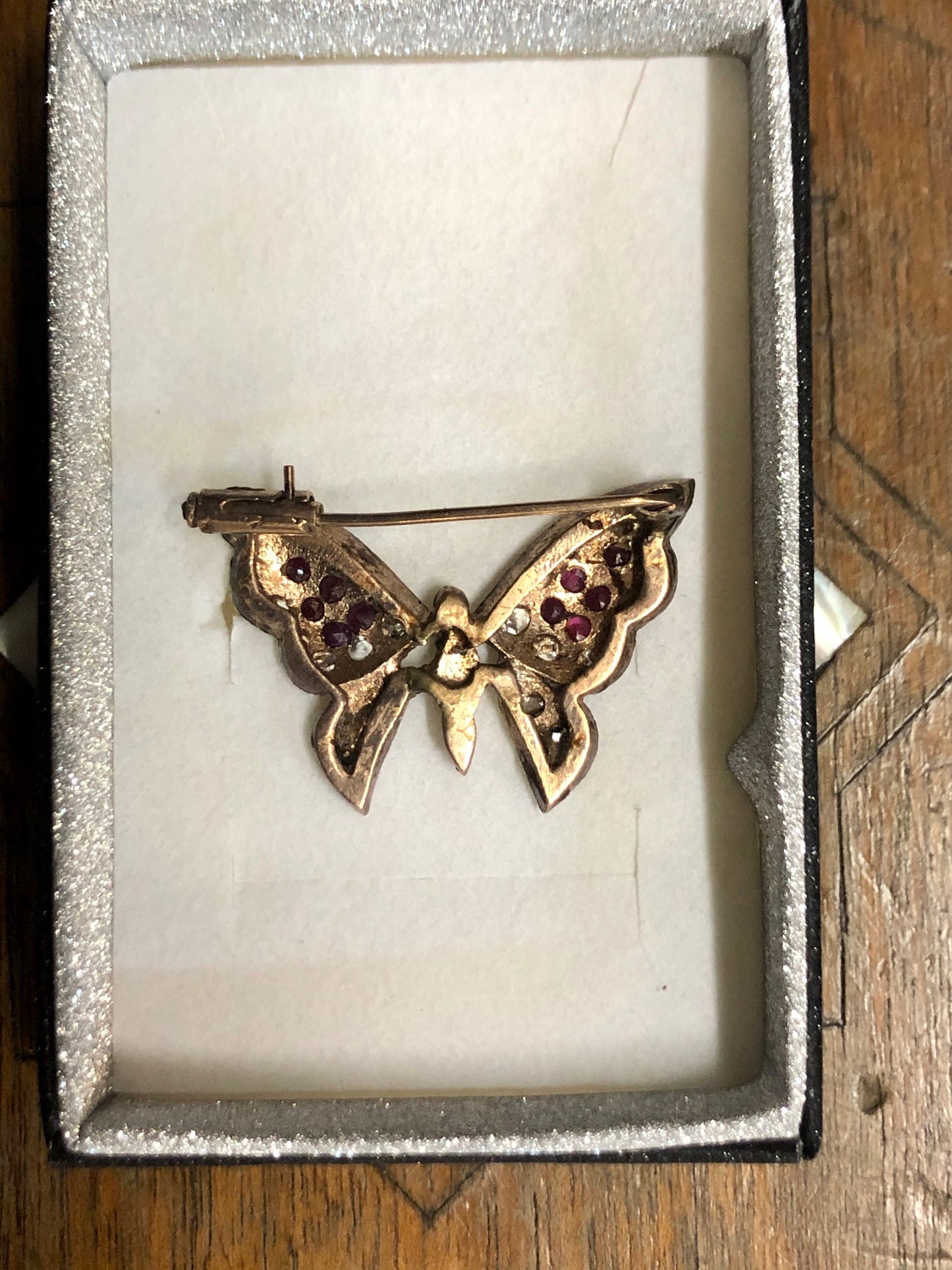 A Russian Golden Ruby Brooch; Butterfly shaped. 120 years old. 10K
