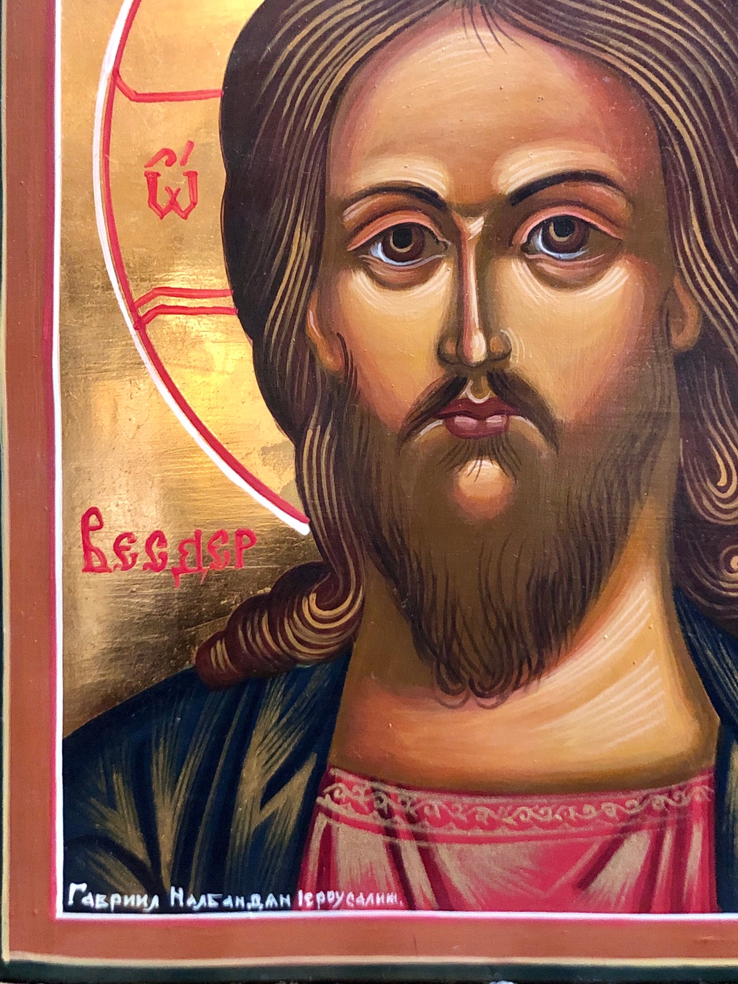 Christ The Pantocrator, handmade russian icon, 20th Century.