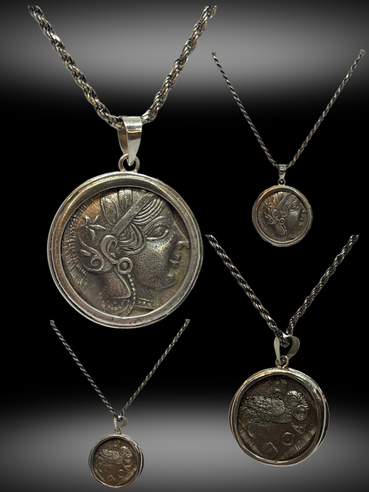 Athena's Wisdom: Tetradrachms of the Goddess Athena in Sterling Silver Pendant