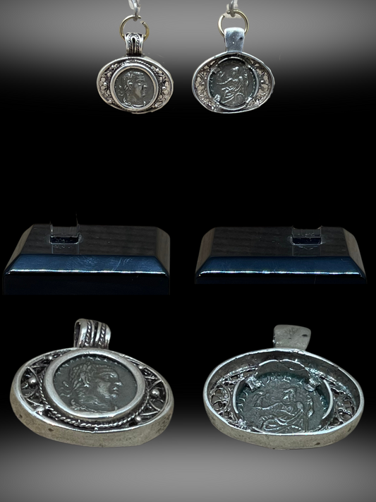 Roman Silver Denarius in Sterling Silver Pendant