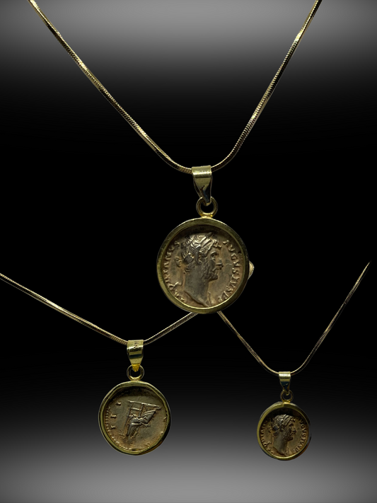 Roman Silver Denarius in 14k Gold Pendant