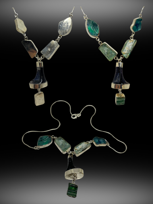 Ancient Splendor: Roman Glass in Sterling Silver Necklace