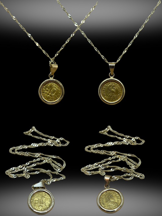 Ancient Opulence: Roman Gold Coins in 14K Gold Pendant