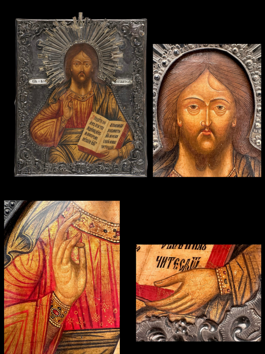 Russian icon depicting Christ holding an open Gospel book