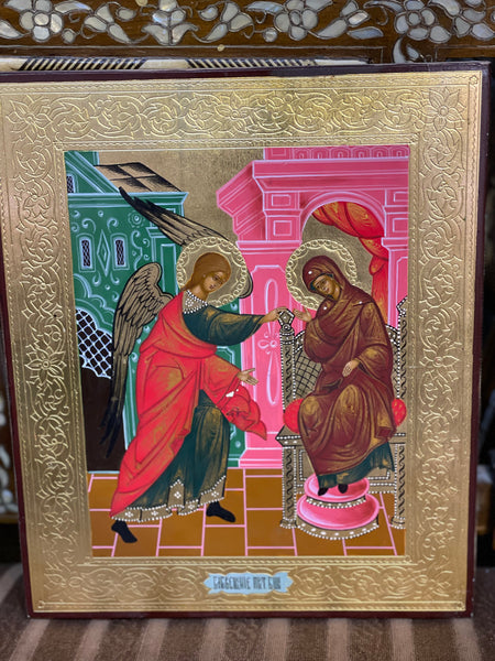 handmade Russian icon of the annunciation from the late19th century