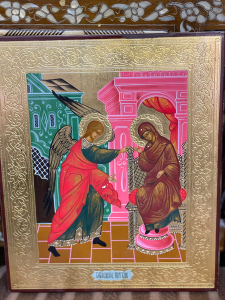 handmade Russian icon of the annunciation from the late19th century