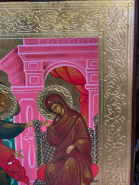 handmade Russian icon of the annunciation from the late19th century
