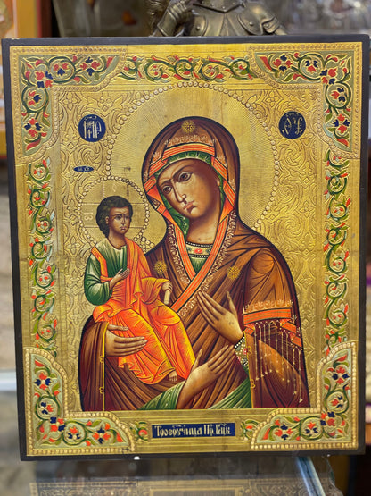 handmade Russian icon of the mother of god from the late19th century