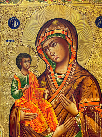 handmade Russian icon of the mother of god from the late19th century