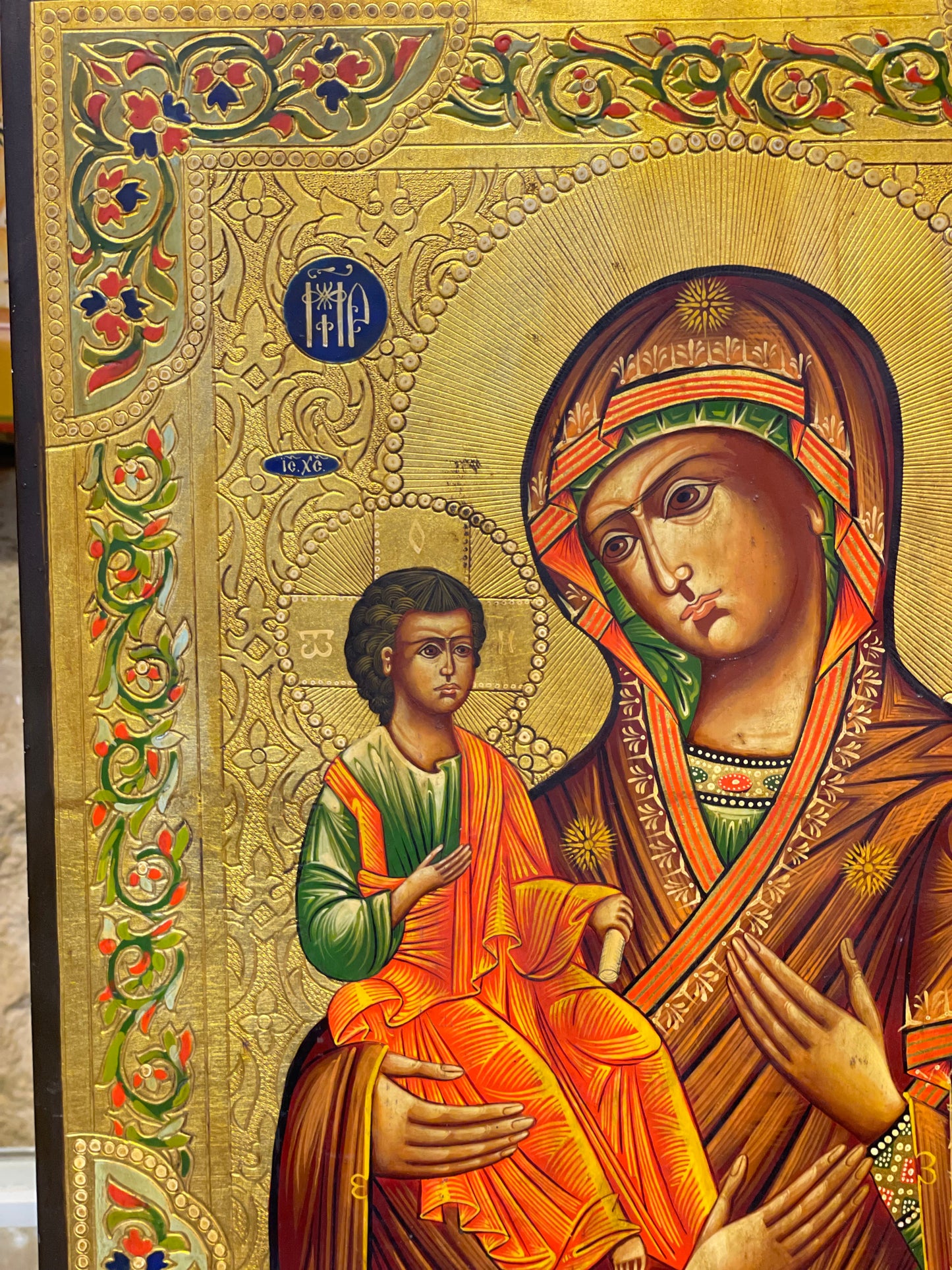 handmade Russian icon of the mother of god from the late19th century