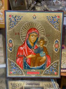 handmade Russian icon of the mother of god from the late19th century