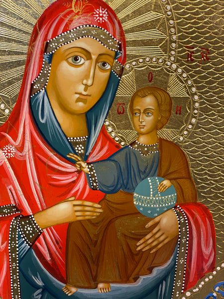 handmade Russian icon of the mother of god from the late19th century