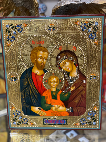 handmade Russian icon of the holy family from the late19th century