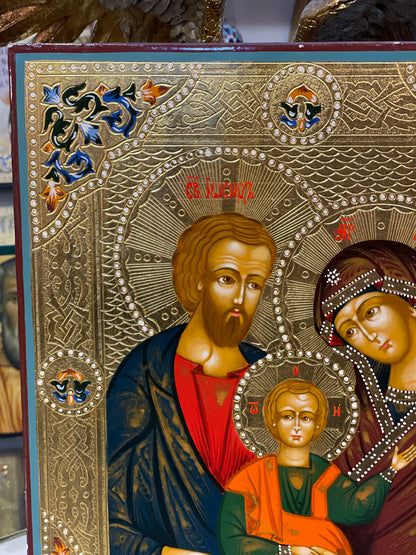 handmade Russian icon of the holy family from the late19th century