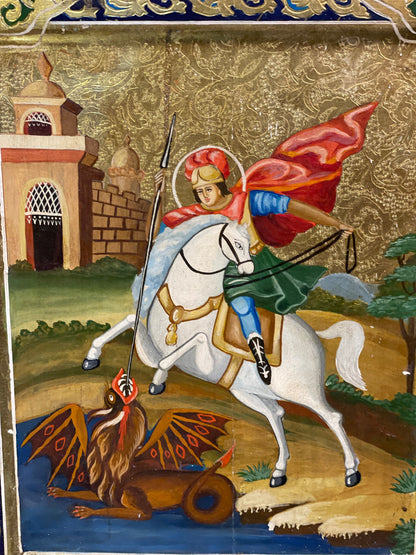 handmade Russian icon of the ST. George from the late19th century