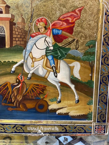 handmade Russian icon of the ST. George from the late19th century
