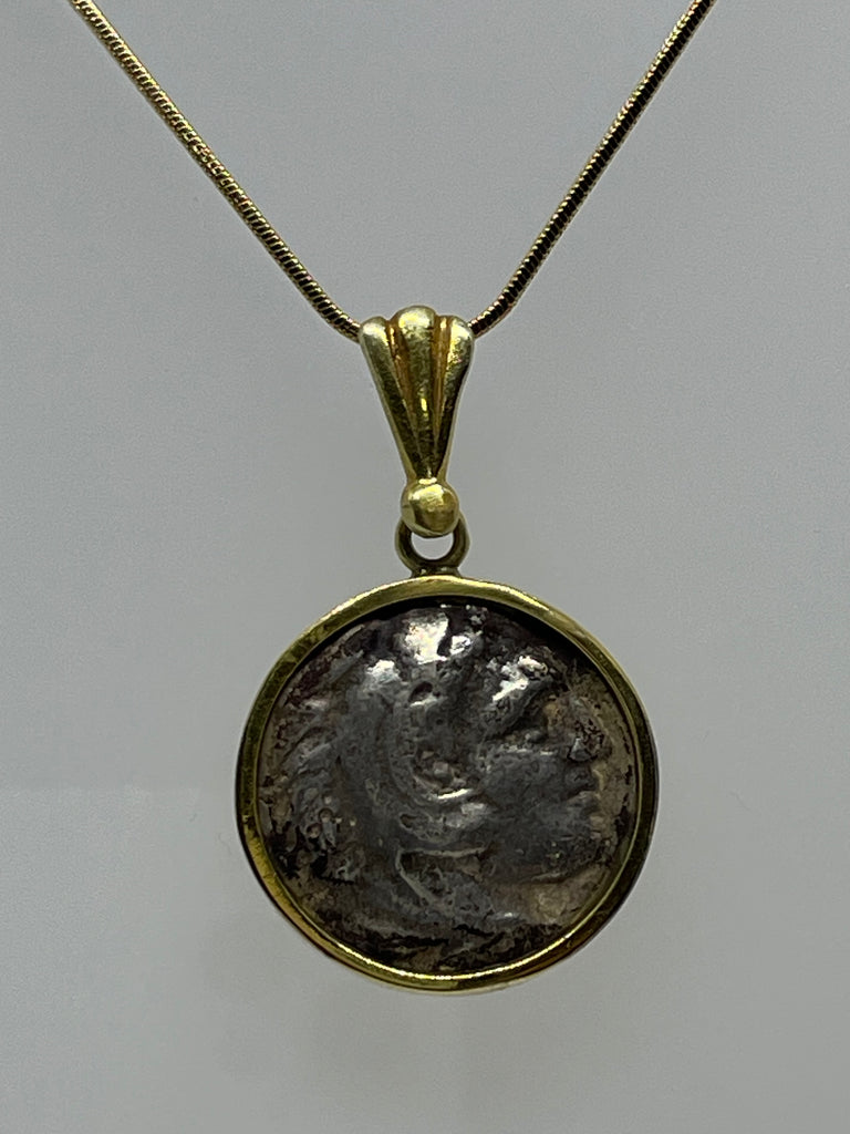 Antique Coin Pendant Necklace, 14k Gold Necklace, Gold Coin