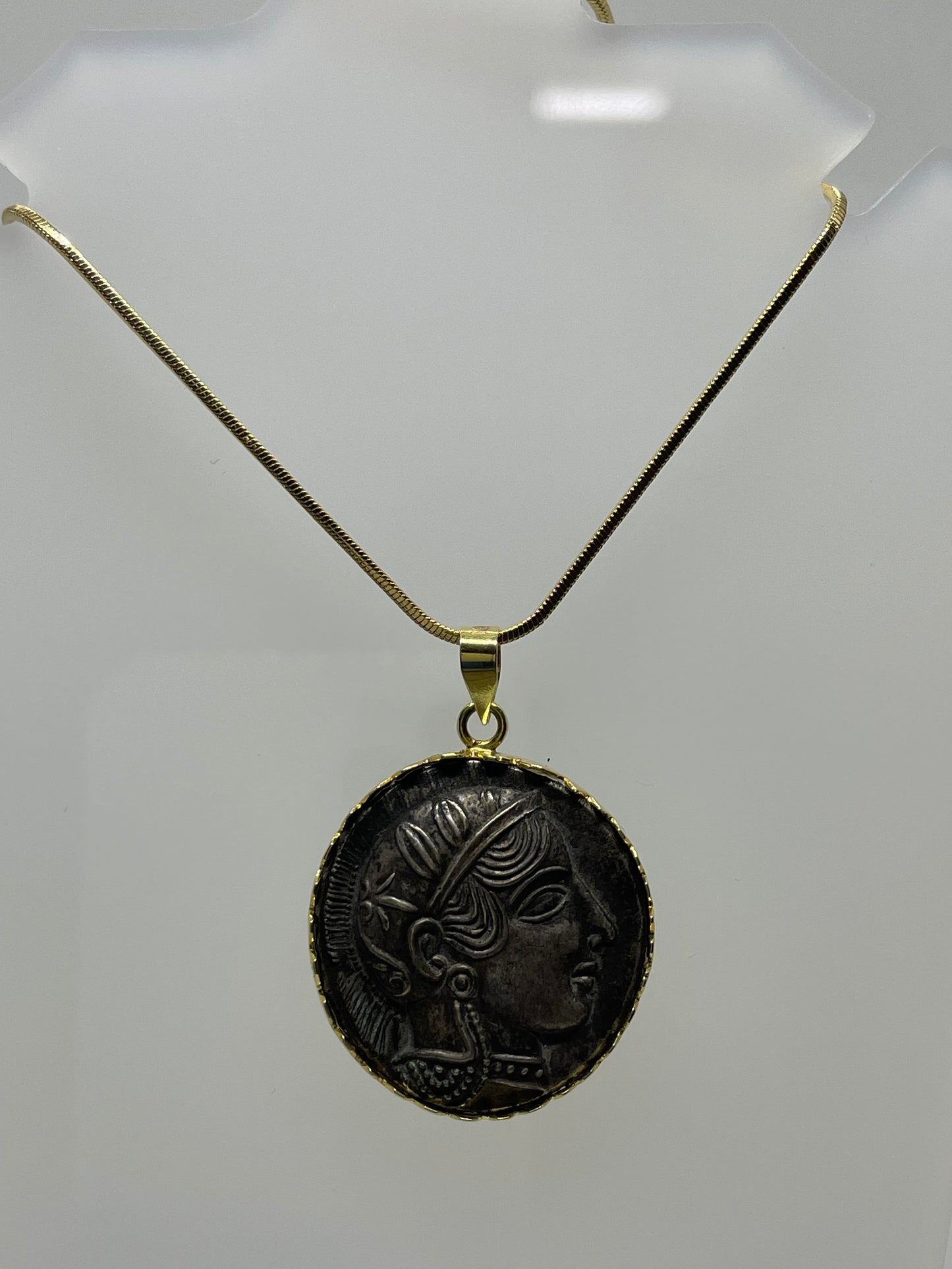 Goddess Athena Coin (405 BCE) in 14k Gold Pendant - Grace and Wisdom Preserved