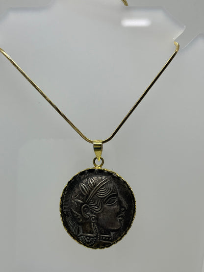 Goddess Athena Coin (405 BCE) in 14k Gold Pendant - Grace and Wisdom Preserved