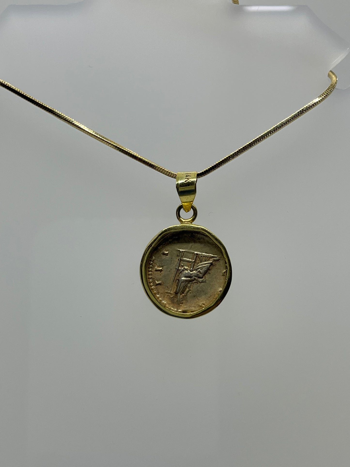 Roman Silver Denarius in 14k Gold Pendant