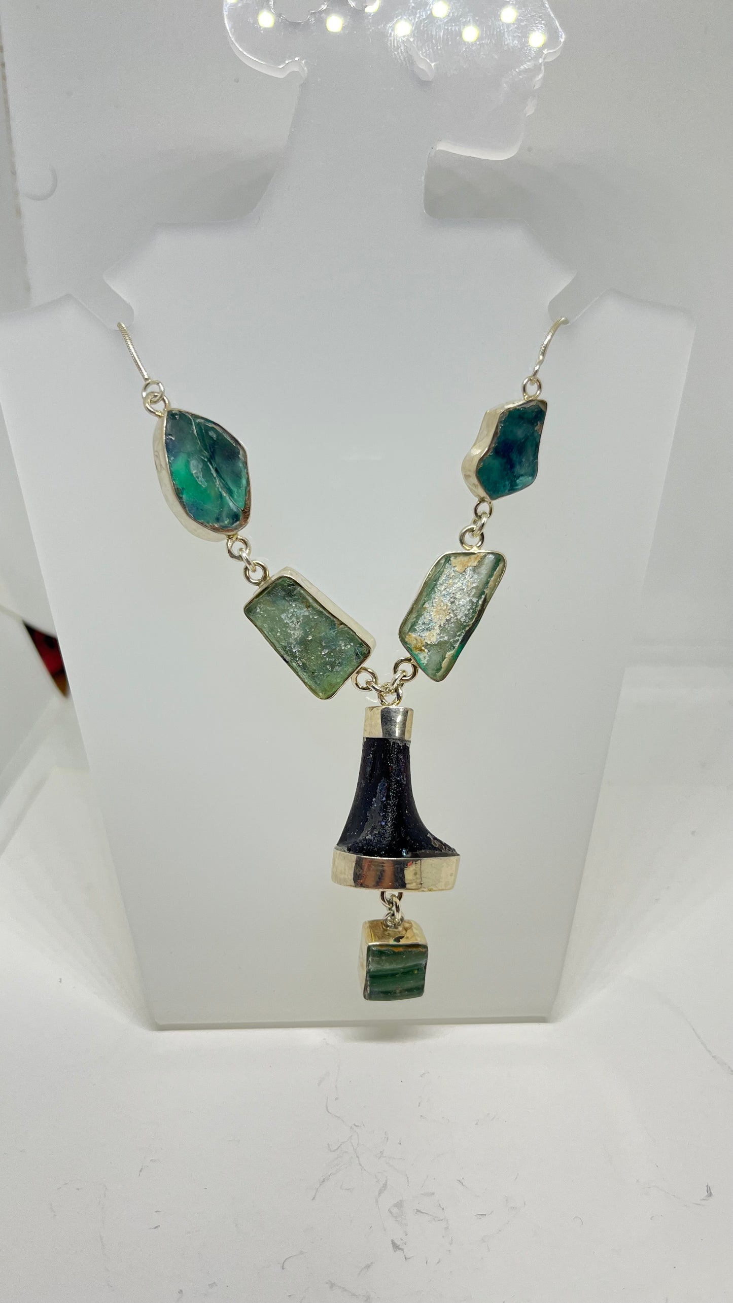 Ancient Splendor: Roman Glass in Sterling Silver Necklace