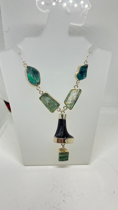 Ancient Splendor: Roman Glass in Sterling Silver Necklace