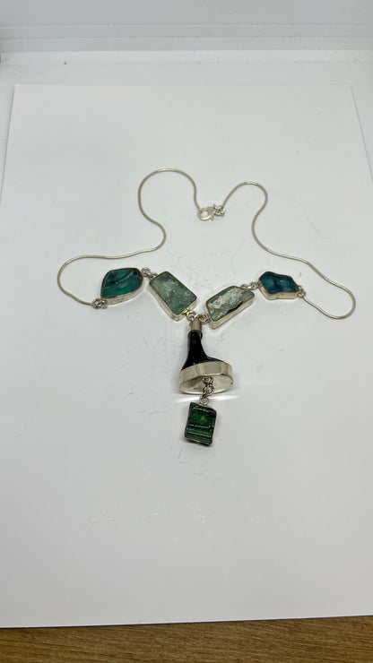 Ancient Splendor: Roman Glass in Sterling Silver Necklace