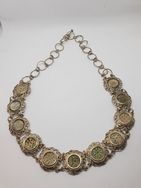 Ancient Biblical Bronze Widow's Mite Coins, set in Silver Necklace.