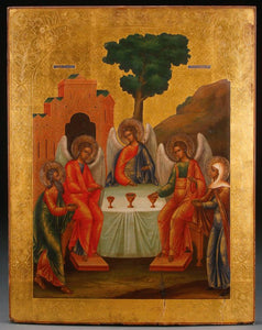 A LARGE RUSSIAN ICON OF THE OLD TESTAMENT TRINITY, 19TH CENTURY.