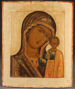 A LARGE RUSSIAN ICON OF THE KAZAN MOTHER OF GOD