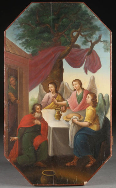 A LARGE RUSSIAN ICON OF THE OLD TESTAMENT TRINITY, 19TH CENTURY.